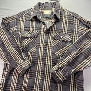 Fieldmaster Shirt Men Large Gray Plaid Flannel Button Up Heavy Cotton Lumberjack